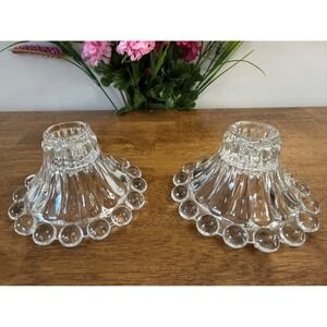 Vintage Clear Glass Bubble Edge Boopie-Style Candle Holders‎ Pair Mid-Century